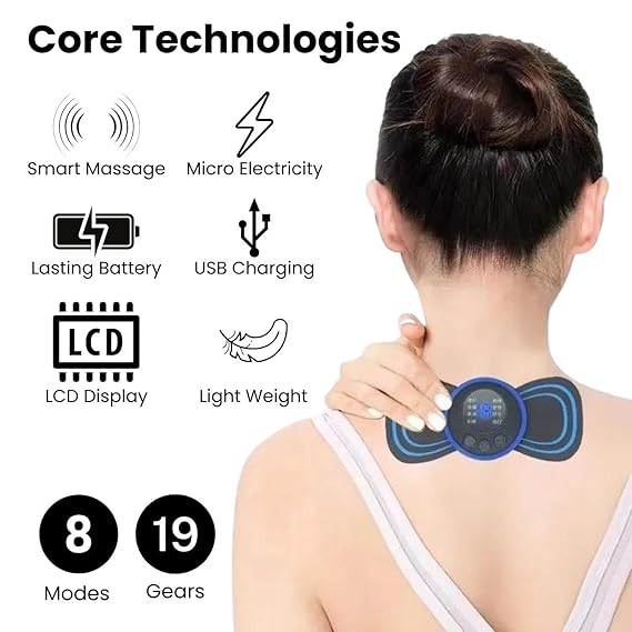 Full Body Mini Butterfly TENS Massager With 8 Modes, 19 Levels Electric Rechargeable Portable EMS Patch For Shoulder, Neck, Arms, Legs, Men/Women