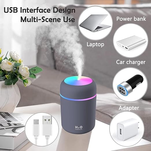 300ml Essential Oil Diffuser & Humidifier – Ultrasonic Cool Mist with Quiet Operation, LED Lights – Aromatherapy Air Freshener for Home, Office, Car H2O