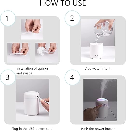 300ml Essential Oil Diffuser & Humidifier – Ultrasonic Cool Mist with Quiet Operation, LED Lights – Aromatherapy Air Freshener for Home, Office, Car H2O