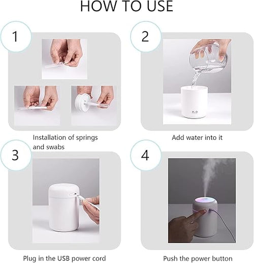 300ml Essential Oil Diffuser & Humidifier – Ultrasonic Cool Mist with Quiet Operation, LED Lights – Aromatherapy Air Freshener for Home, Office, Car H2O