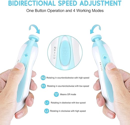 Baby Nail Trimmer New Born with Lights | Electric Baby Nail Cutter 0-6 Months with Multiple Filer Heads Adjustment | New Born Baby Products, Pack of 1.