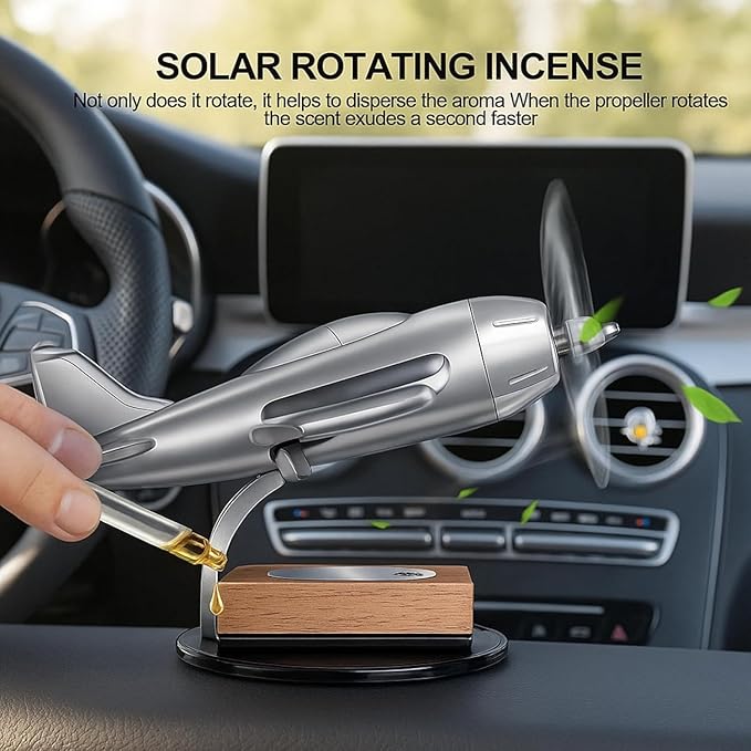 Solar Airplane Perfume Diffuser Automatic Rotating Jet Air Freshener Unique Solar Powered Car Dashboard Decoration Item