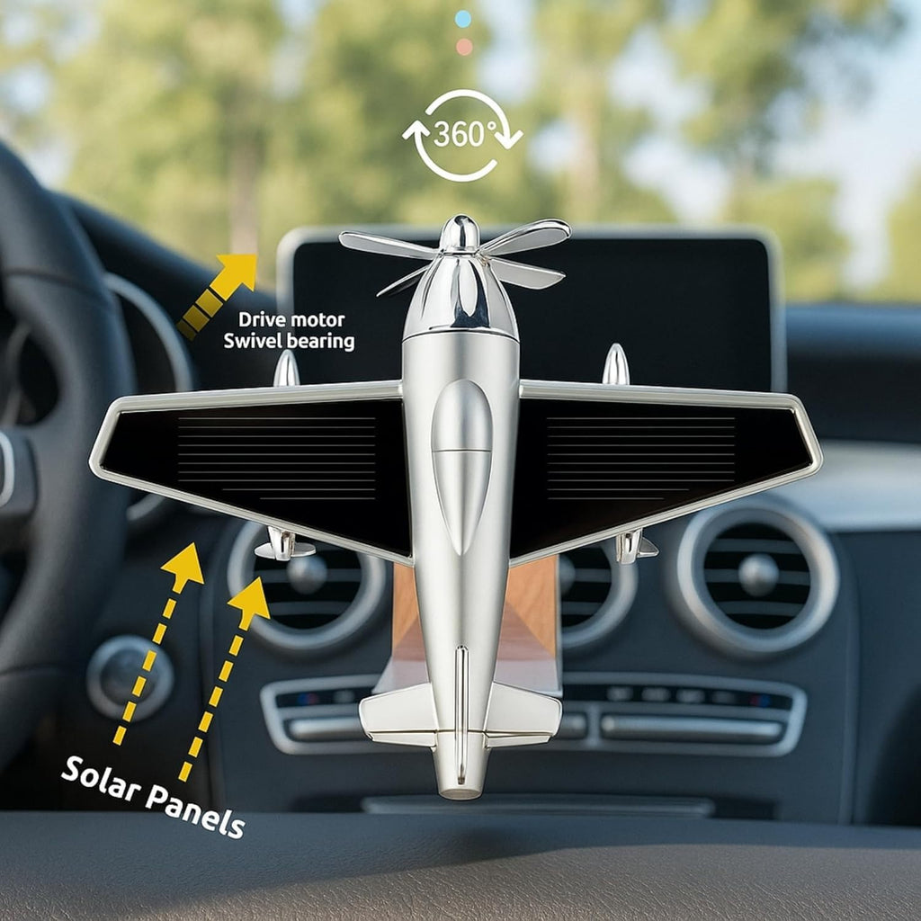 Solar Airplane Perfume Diffuser Automatic Rotating Jet Air Freshener Unique Solar Powered Car Dashboard Decoration Item