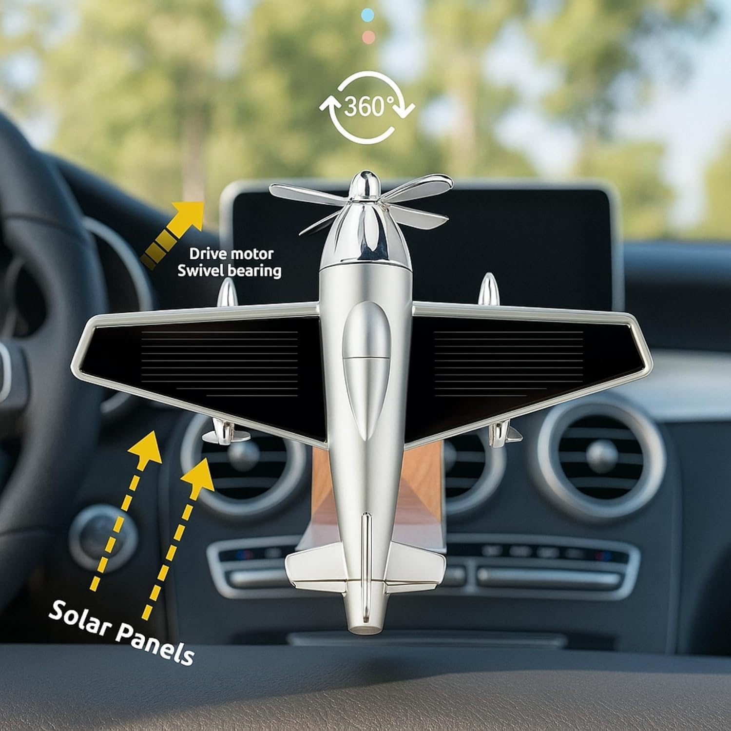 Solar Airplane Perfume Diffuser Automatic Rotating Jet Air Freshener Unique Solar Powered Car Dashboard Decoration Item