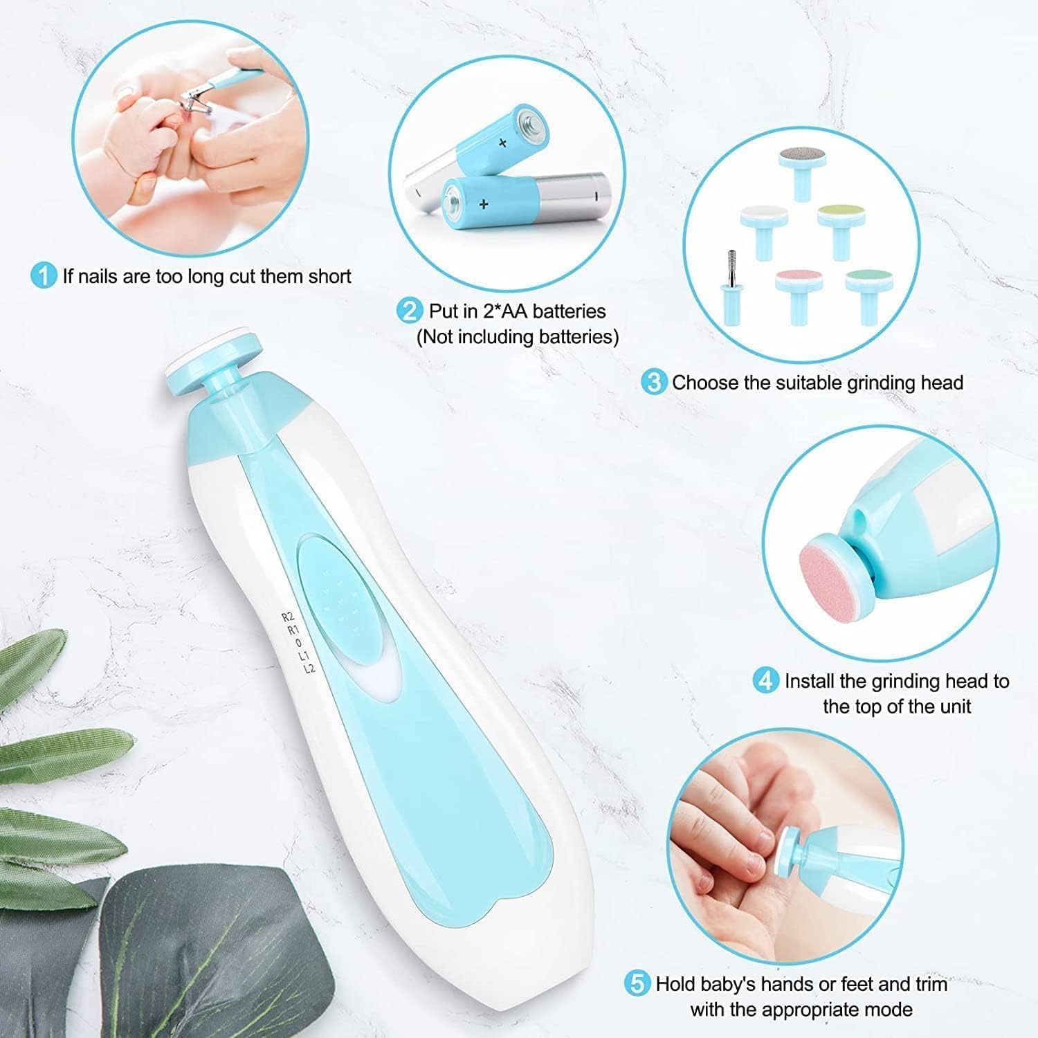 Baby Nail Trimmer New Born with Lights | Electric Baby Nail Cutter 0-6 Months with Multiple Filer Heads Adjustment | New Born Baby Products, Pack of 1.