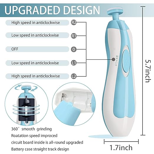 Baby Nail Trimmer New Born with Lights | Electric Baby Nail Cutter 0-6 Months with Multiple Filer Heads Adjustment | New Born Baby Products, Pack of 1.