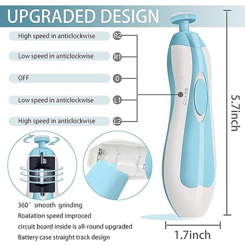 Baby Nail Trimmer New Born with Lights | Electric Baby Nail Cutter 0-6 Months with Multiple Filer Heads Adjustment | New Born Baby Products, Pack of 1.