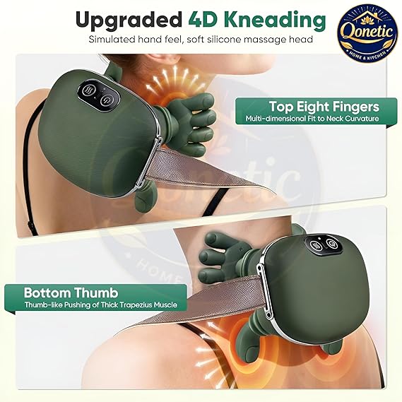 Heated Neck and Shoulder Massager for Pain Relief Wireless Rechargeable Portable Shiatsu Massage Machine For Cervical Neck, Back, Shoulder & Leg Massager for Muscle Relaxation